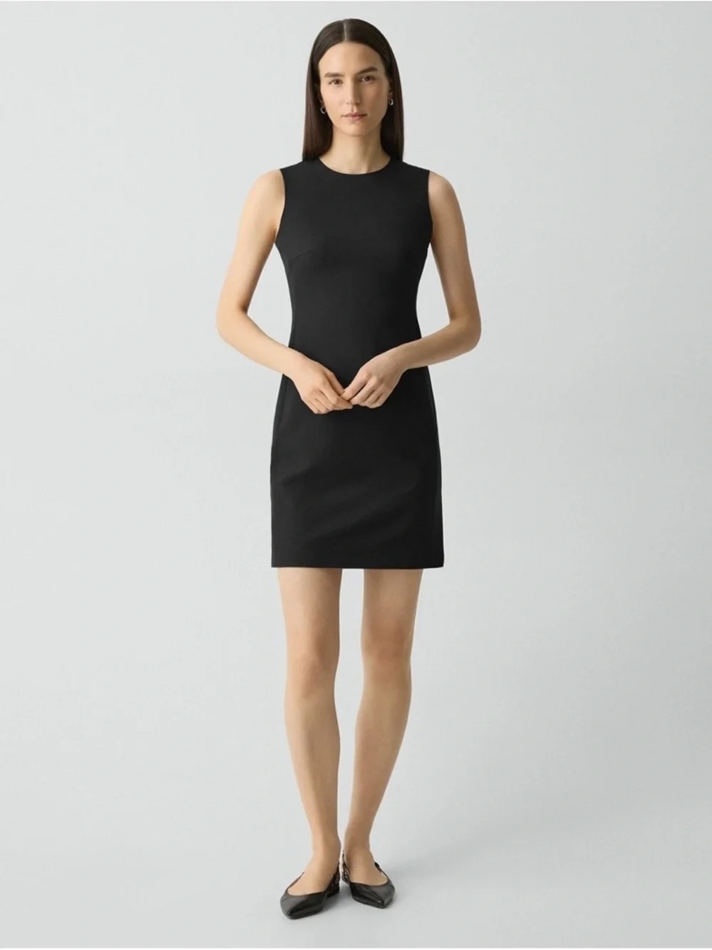 Theory Sleek Sleeveless Fitted Black Good Wool Dress - Picture 6 of 10